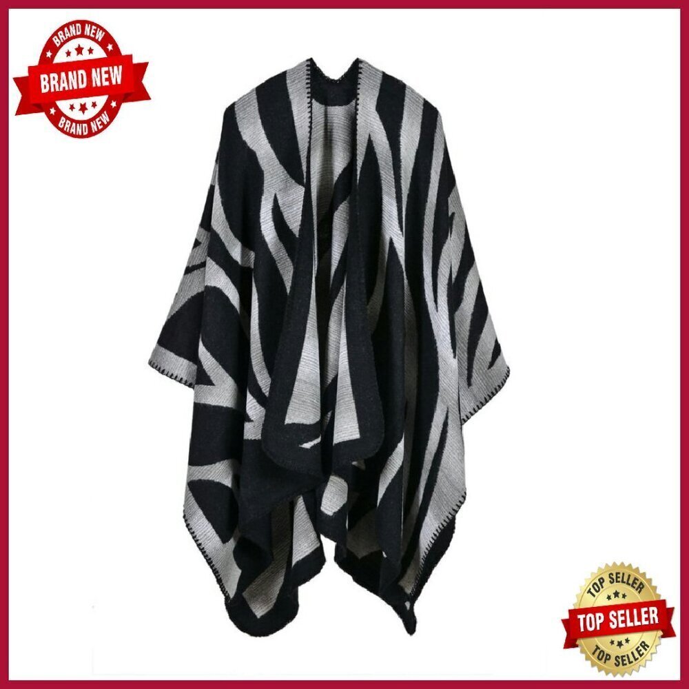 Reversible Winter Poncho Wrap - Soft Thick Fabric - 51x59 Inches
